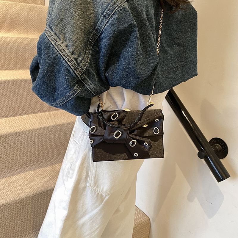 Box Crossbody Bow Bag Rhinestone