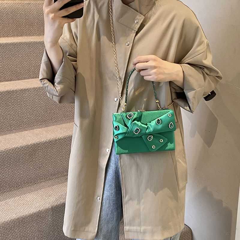 Box Crossbody Bow Bag Rhinestone