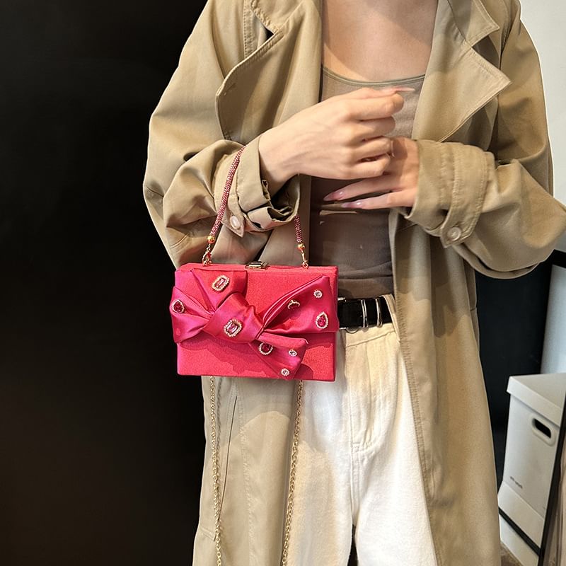 Box Crossbody Bow Bag Rhinestone