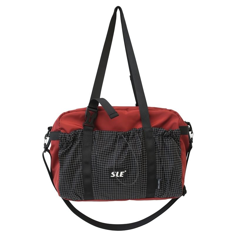 Buckled Plaid Drawstring Bag Panel Crossbody