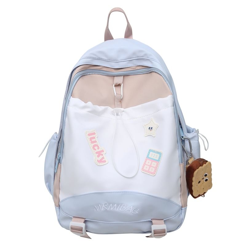 Embroidered Drawstring Backpack Block Letter Color
