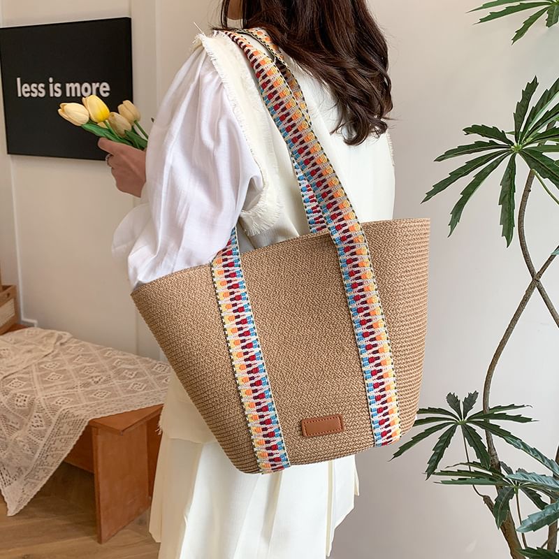 Tote Pattern Woven Strap Bag