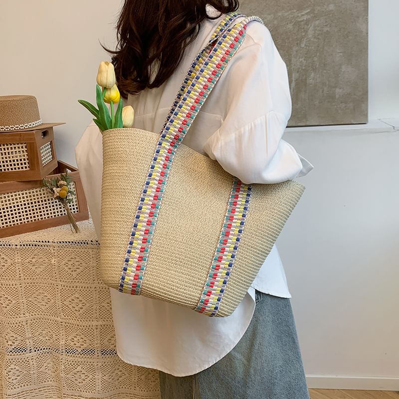 Tote Pattern Woven Strap Bag