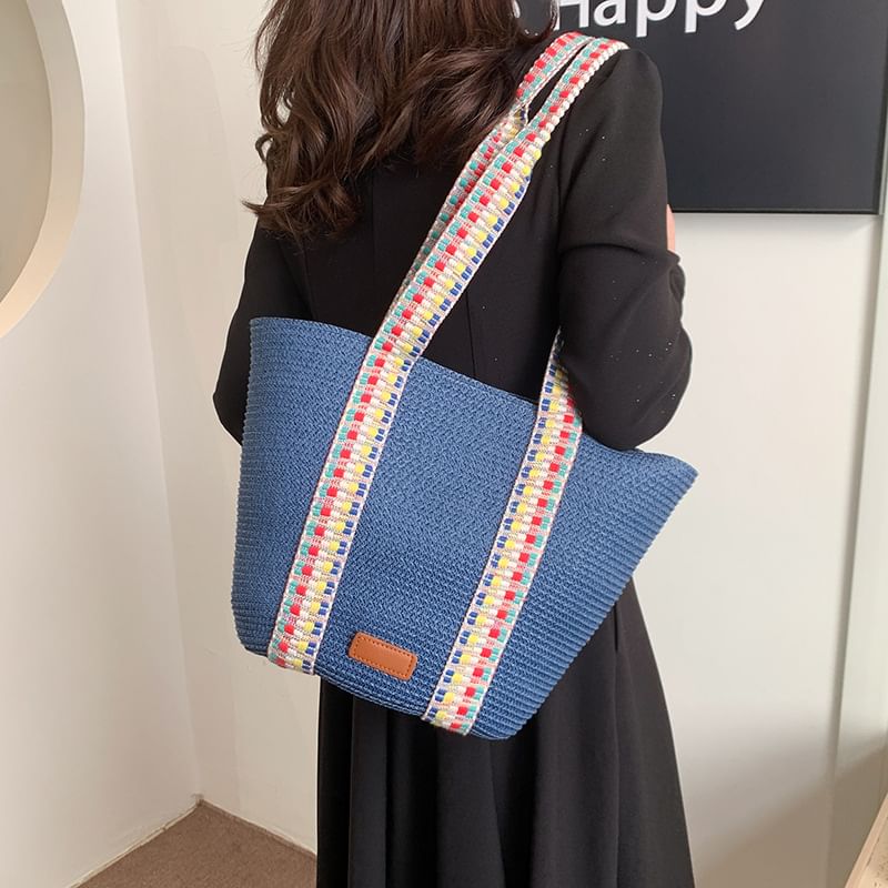 Tote Pattern Woven Strap Bag