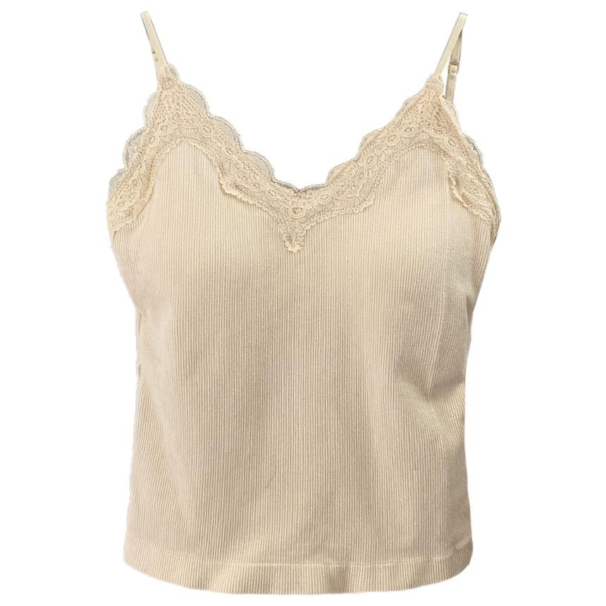 Trim Plain Top Camisole Padded Lace Ribbed