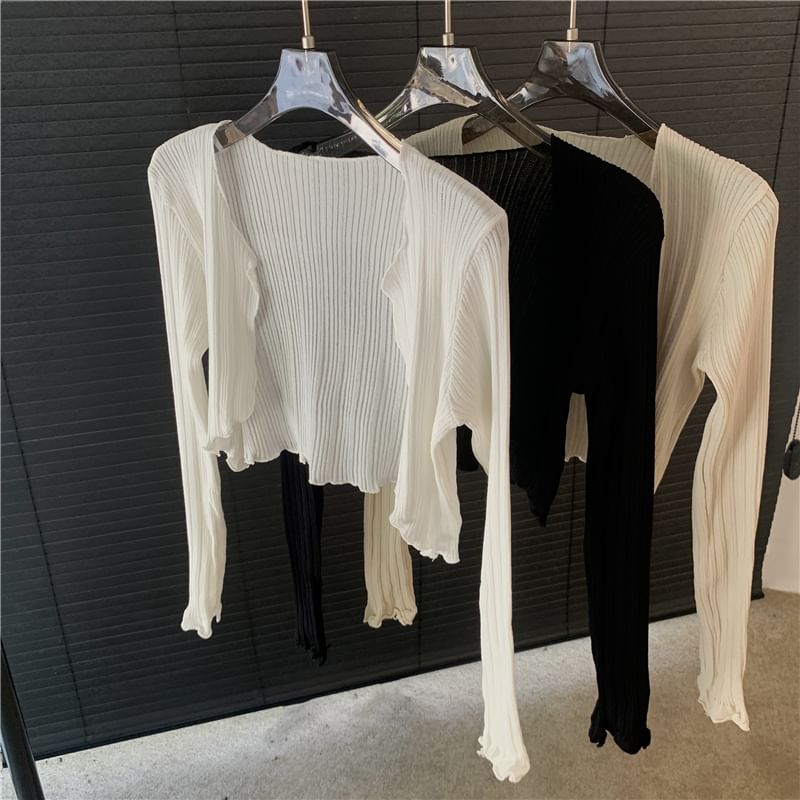 Crop Open Lettuce Front Plain Edge Cardigan