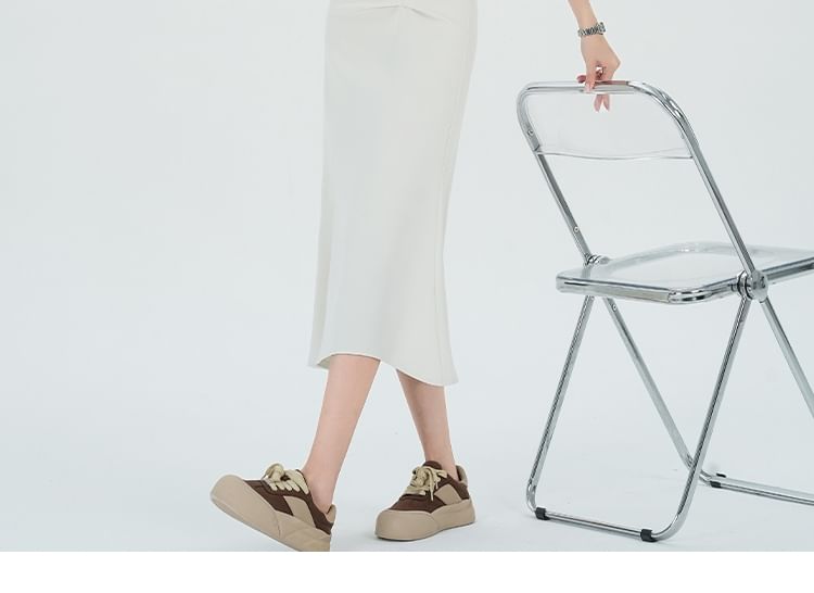 Midi Skirt Waist Fishtail Ruched High Plain