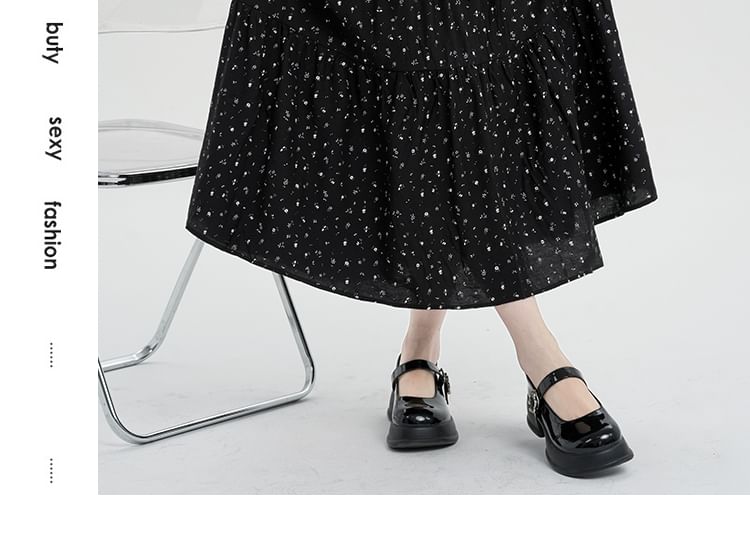 Waist Tiered A-Line Floral Midi Skirt Elastic