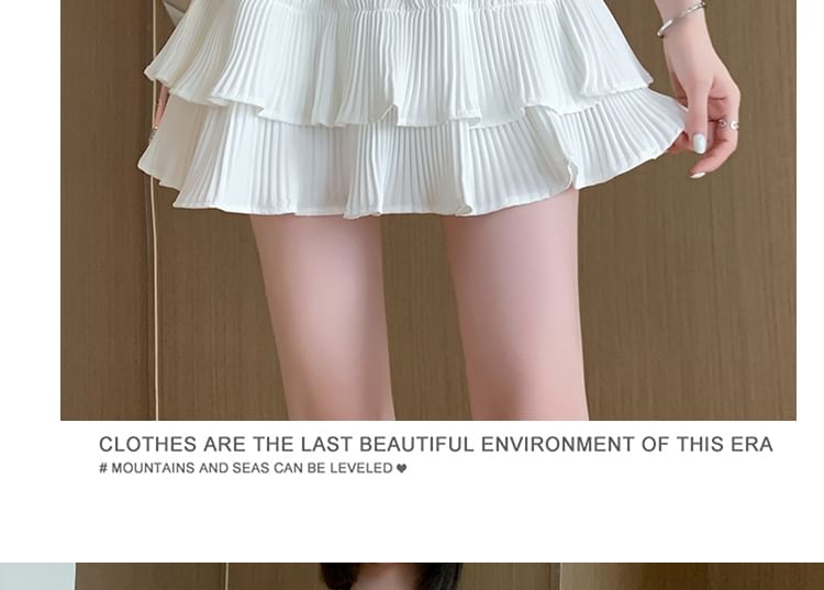 Elastic Mini Accordion A-Line Plain Tiered Waist Skirt Pleated