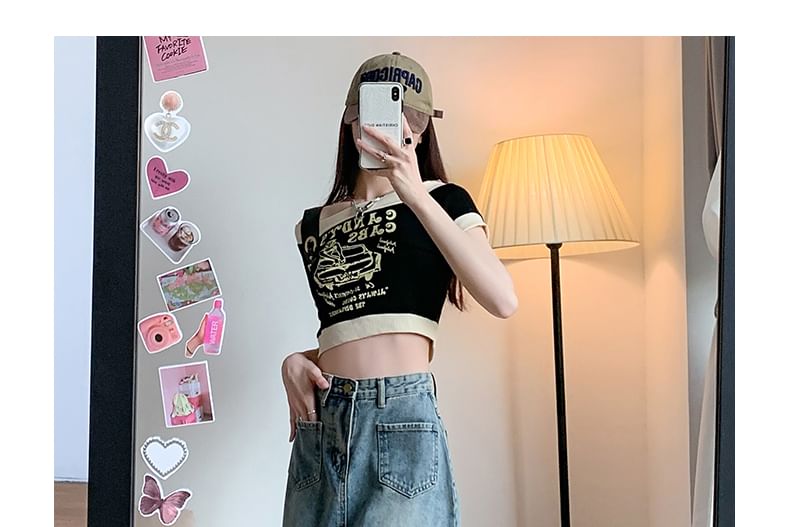 Waist Fringed Skirt Denim Midi A-Line High