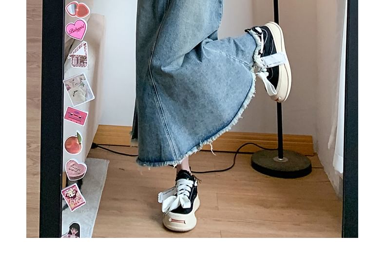 Waist Fringed Skirt Denim Midi A-Line High