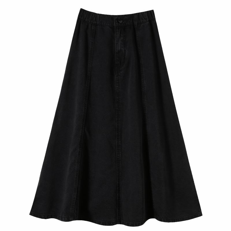 Midi A-Line Skirt High Plain Denim Rise