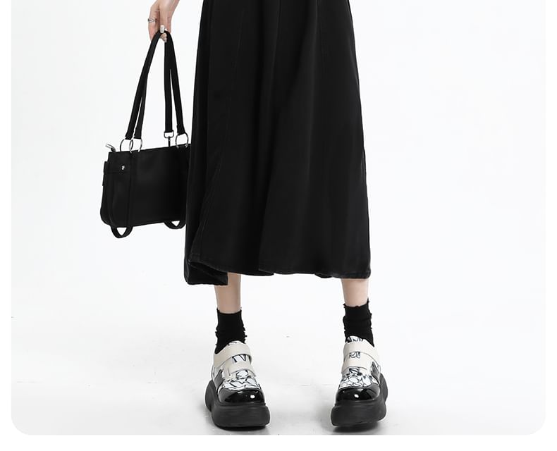 Midi A-Line Skirt High Plain Denim Rise