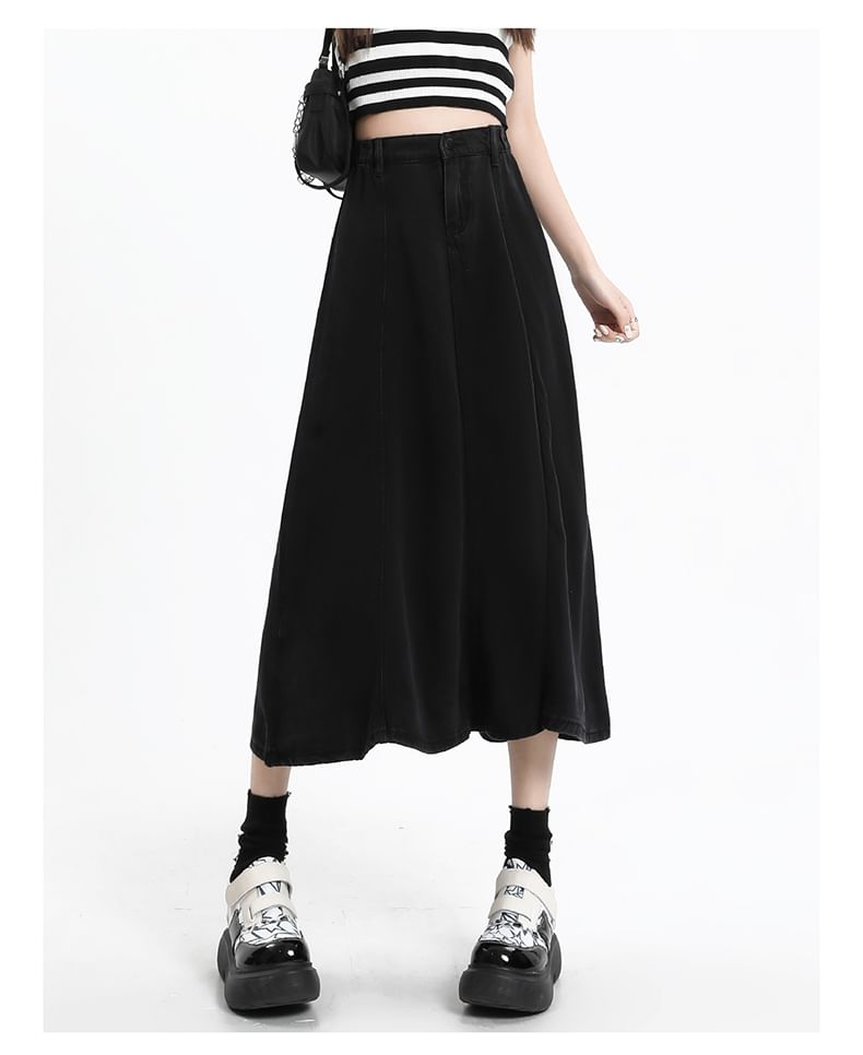 Midi A-Line Skirt High Plain Denim Rise