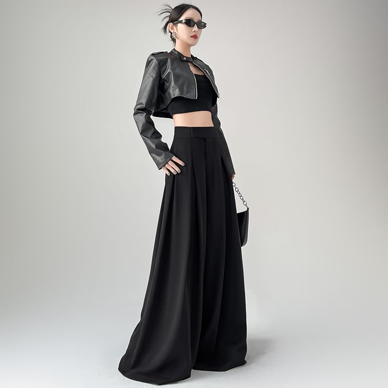 Leg (Various High Pants Dress Waist Plain Wide Designs)