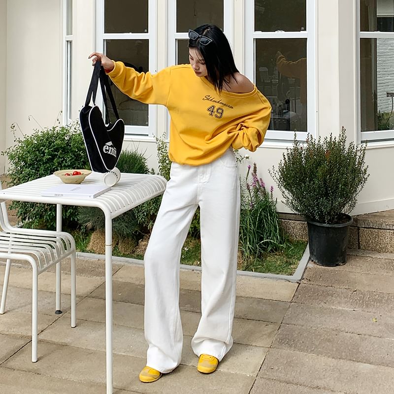 Pants Rise High Wide Suit Plain Washed Leg (Various Designs)