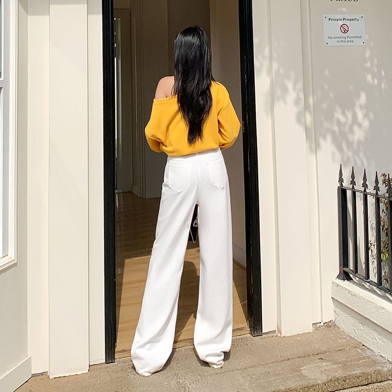 Pants Rise High Wide Suit Plain Washed Leg (Various Designs)