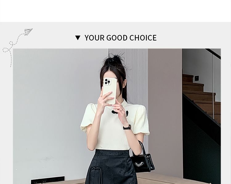 Floral High Skirt Waist Jacquard Slit A-Line Frog Midi Button