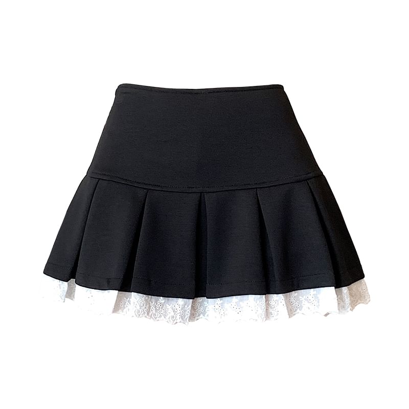 Skort High Trim Pleated Lace Waist