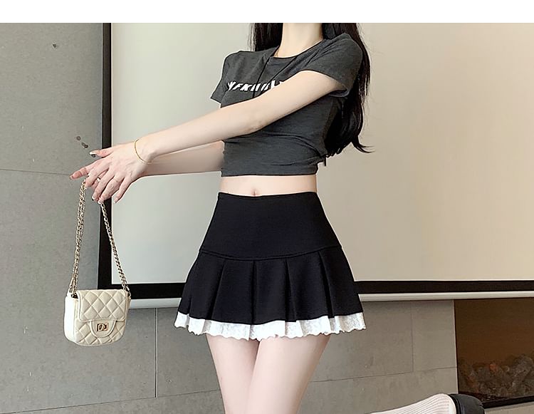 Skort High Trim Pleated Lace Waist