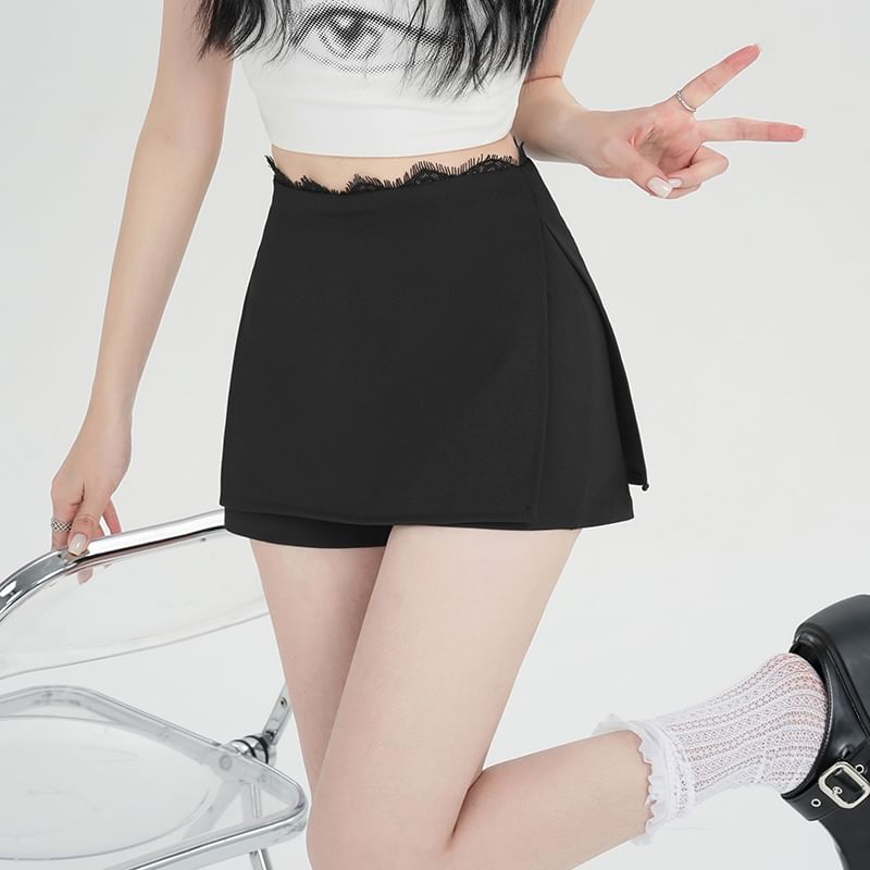Slit Waist Skort Trim Lace High