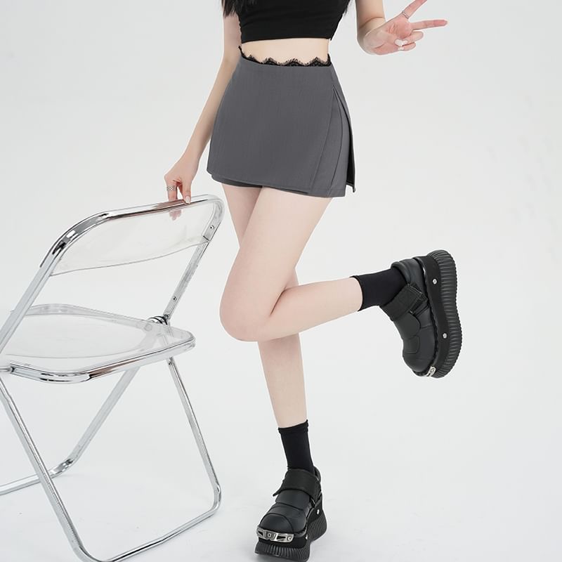 Slit Waist Skort Trim Lace High