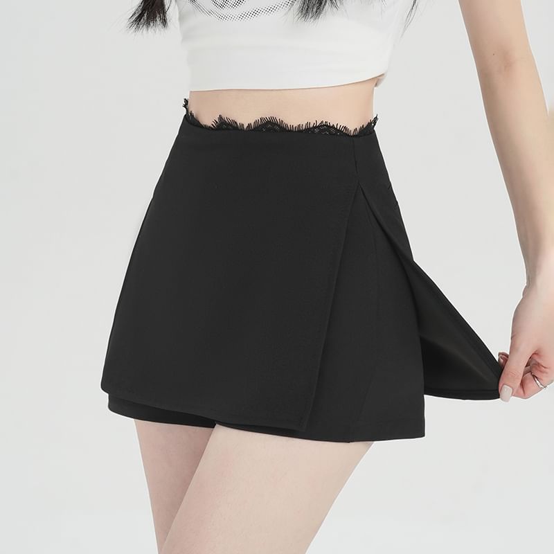 Slit Waist Skort Trim Lace High