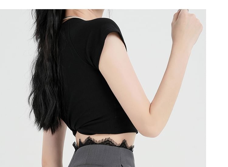 Slit Waist Skort Trim Lace High