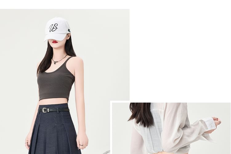 Waist Skirt Denim Midi A-Line High Pleated