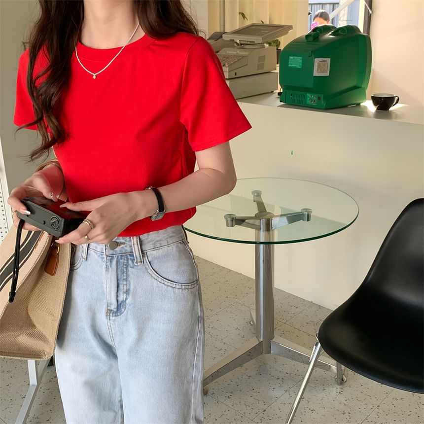 Plain Crop Short-Sleeve T-Shirt Crewneck