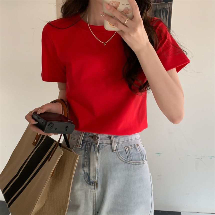 Plain Crop Short-Sleeve T-Shirt Crewneck