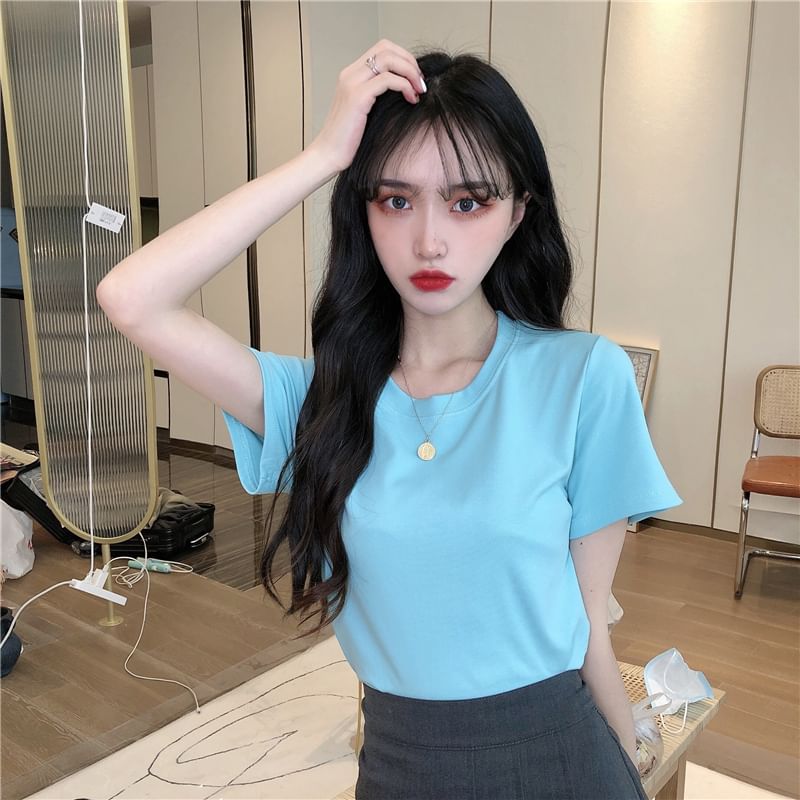 Plain Crop Short-Sleeve T-Shirt Crewneck