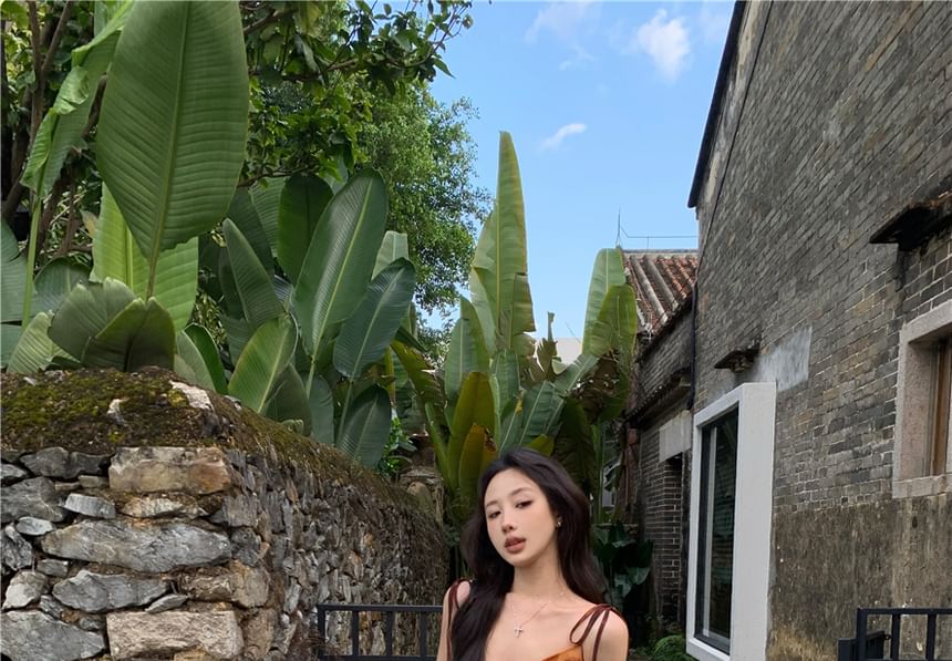 Tie Camisole Dye Shoulder Top Asymmetrical