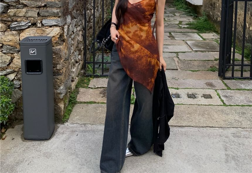 Tie Camisole Dye Shoulder Top Asymmetrical