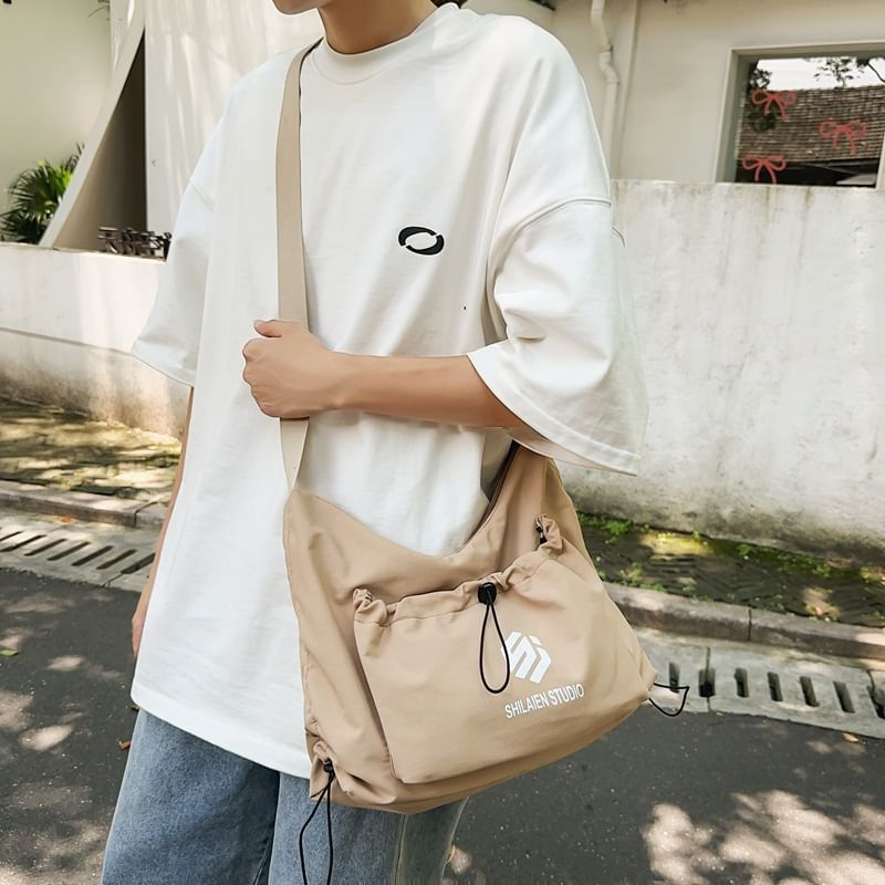 Crossbody Lettering Drawstring Bag