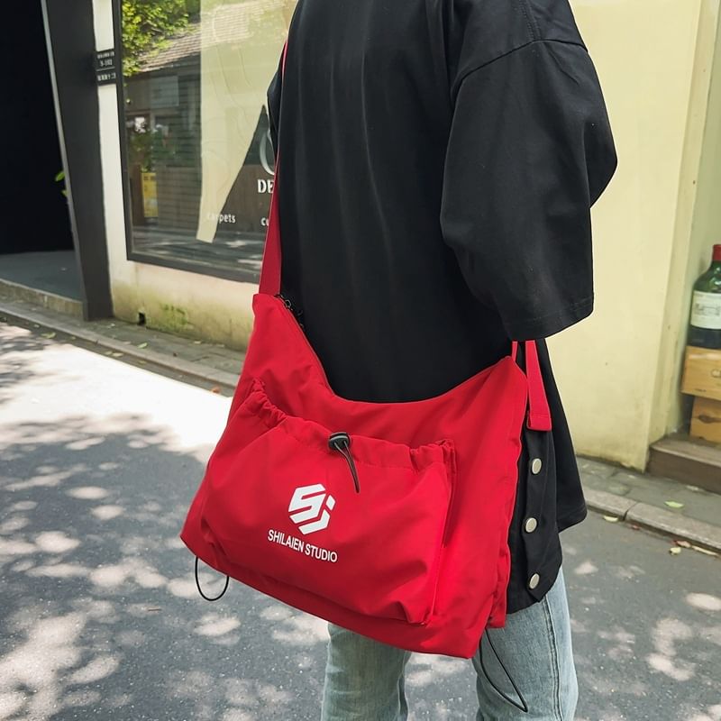 Crossbody Lettering Drawstring Bag