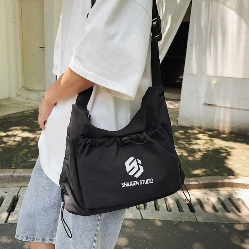 Crossbody Lettering Drawstring Bag