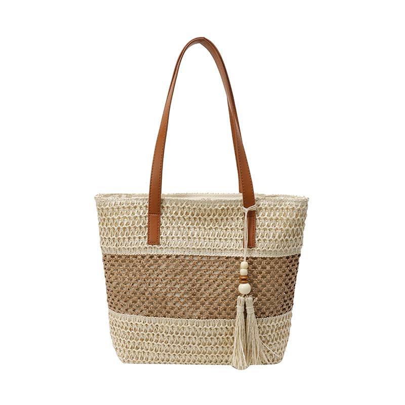 Two-Tone Woven Tote Bag Tassel