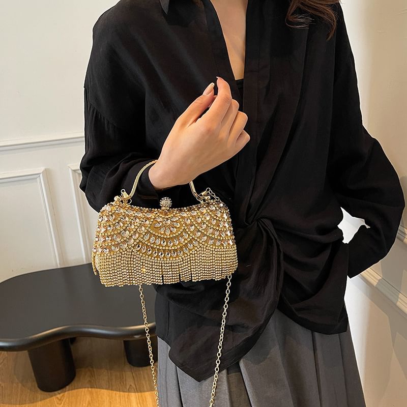 Tasseled Bag Crossbody Chain Rhinestone
