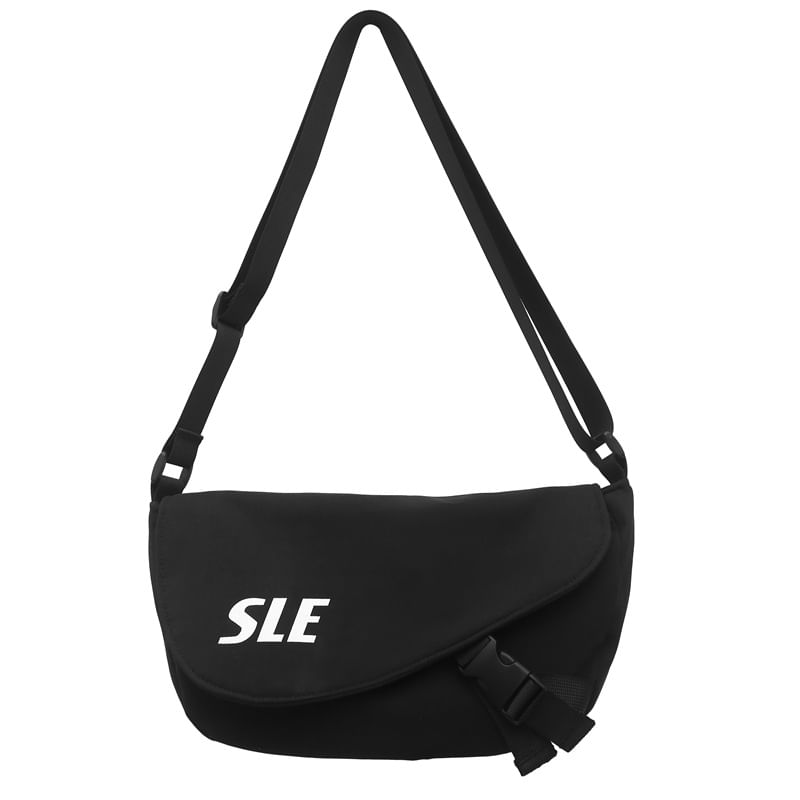 Two-Tone Crossbody Lettering Bag Buckled Flap