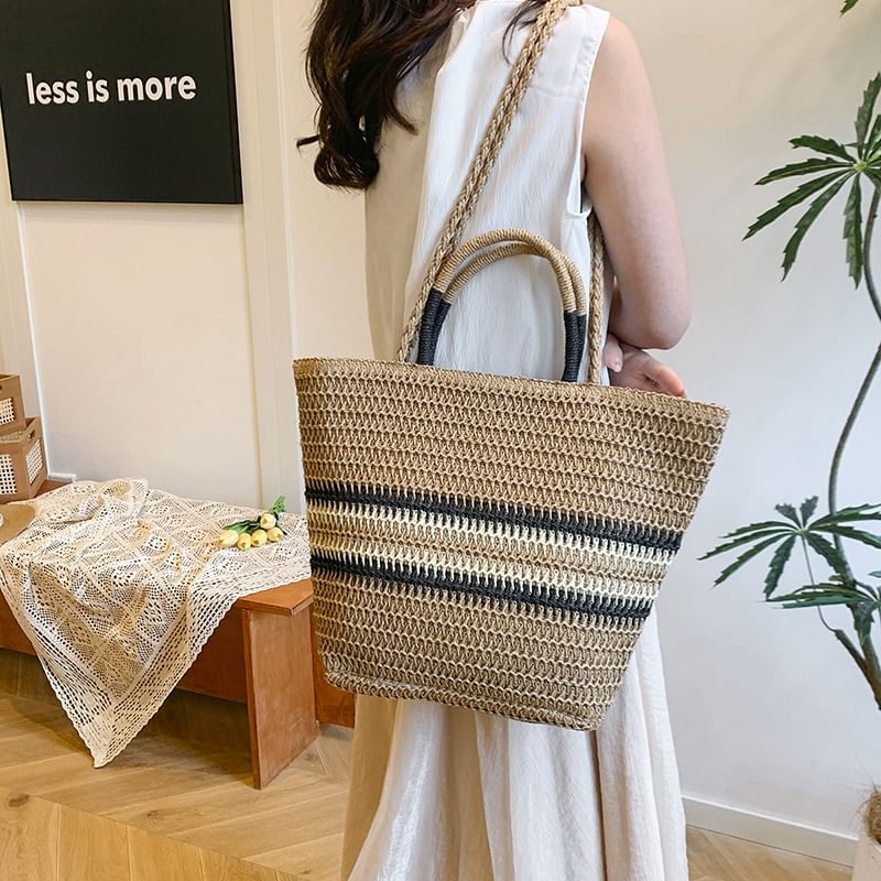 Woven Crossbody Top Handle Bag Striped