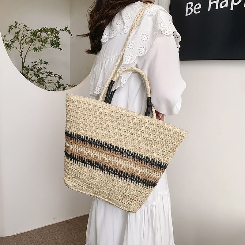 Woven Crossbody Top Handle Bag Striped