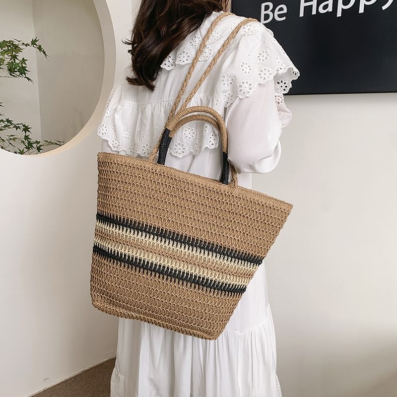 Woven Crossbody Top Handle Bag Striped