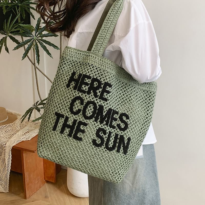 Woven Letter Tote Bag Embroidered