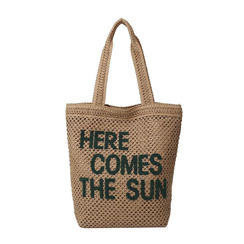 Woven Letter Tote Bag Embroidered