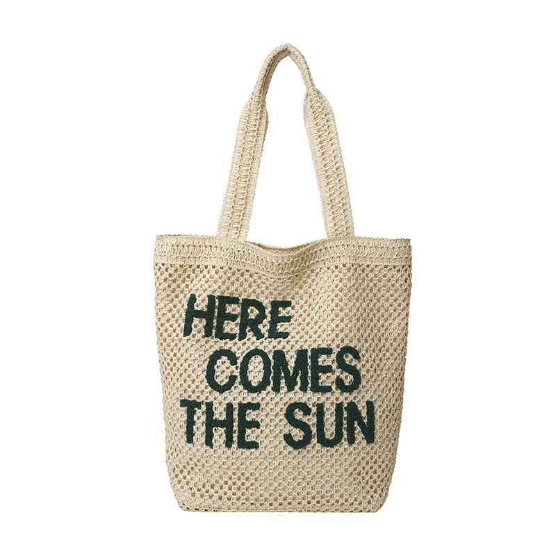 Woven Letter Tote Bag Embroidered