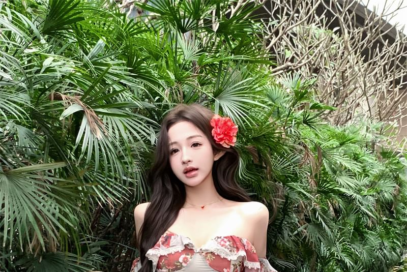 Designs) Shoulder Bodycon Flower Off Print (Various Dress