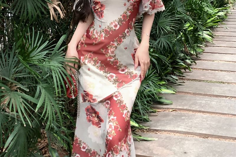 Designs) Shoulder Bodycon Flower Off Print (Various Dress