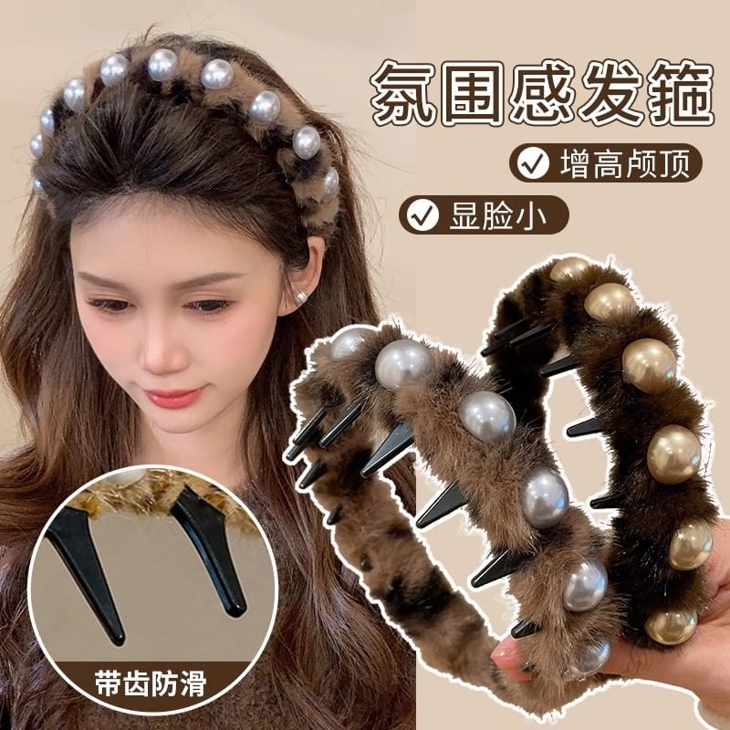 Faux Headband Fluffy Pearl