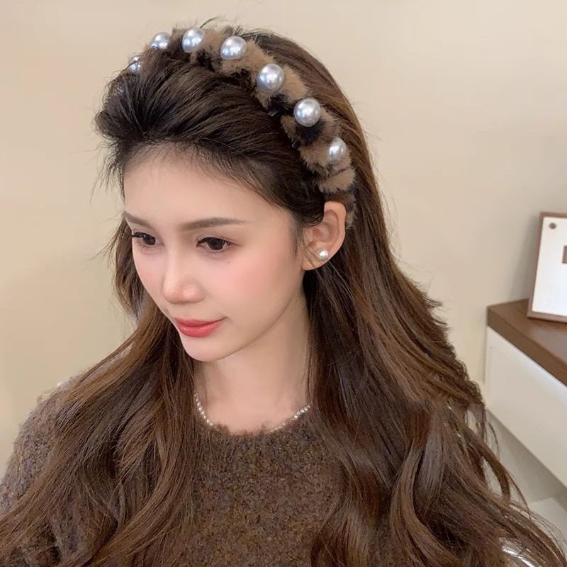 Faux Headband Fluffy Pearl